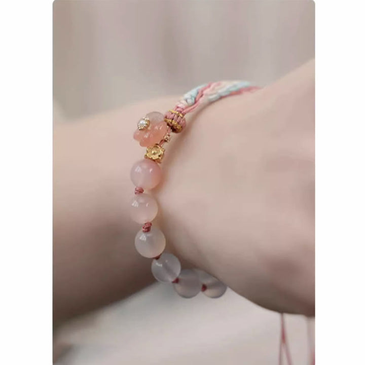 Buddha Stones Natural Gradient Agate Reincarnation Knot Peach Blossom Wealth Luck Handmade String Bracelet