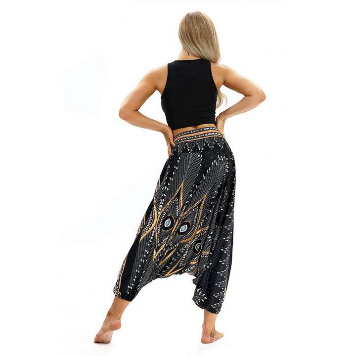 Buddha Stones Boho Feather Yoga Pants Hippie Harem Trousers Sports Fitness Dance Women's Pants