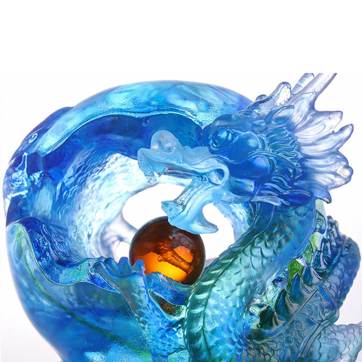 Buddha Stones Handmade Azure Dragon Liuli Crystal Art Piece Success Protection Home Office Decoration