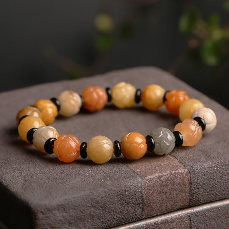 Golden Silk Jade Lotus Wealth Luck Bracelet