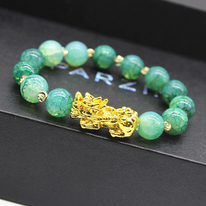 Buddha Stones Handmade Cyan Jade Pi Xiu Success Bracelet