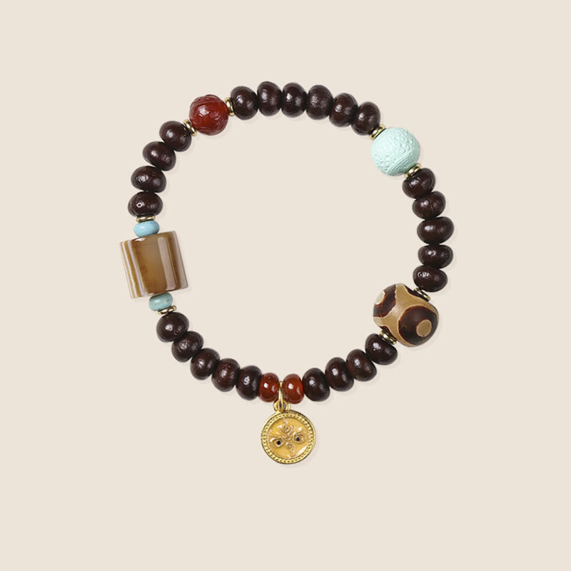 Buddha Stones Natural Tibet Purple Bodhi Seed Dzi Bead God of Wealth Wisdom Bracelet