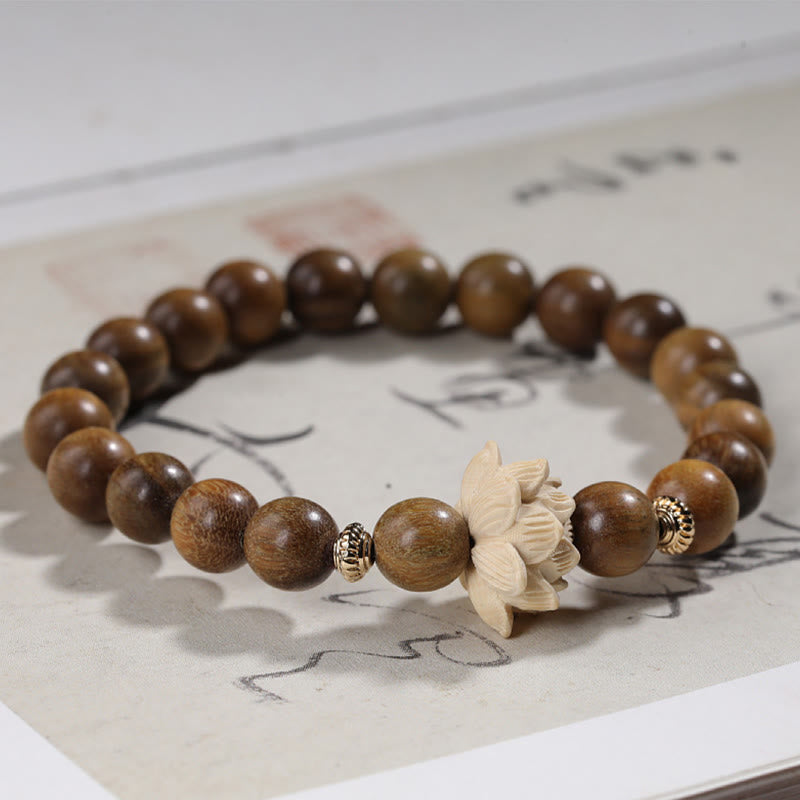 Buddha Stones Green Sandalwood Boxwood Lotus Soothing Bracelet