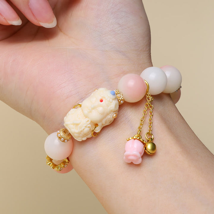 Buddha Stones Gradient Pink Bodhi Seed Ivory Fruit Green Tara Buddha Harmony Bracelet