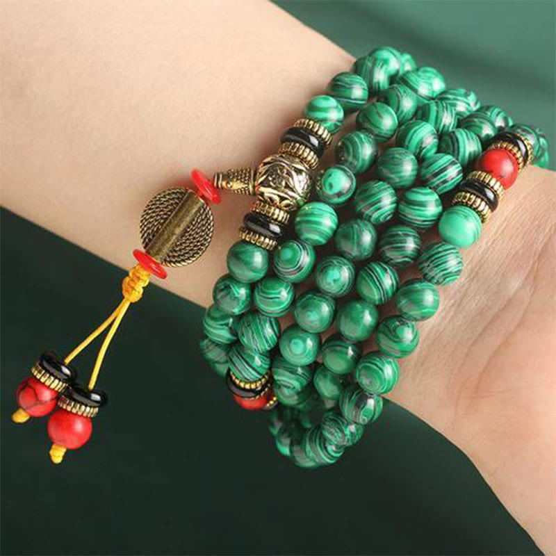 Buddha Stones Tibetan 108 Mala Malachite Beads Bracelet Necklace