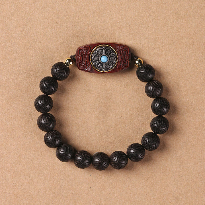 Buddha Stones Green Sandalwood Ebony Wood Sandalwood Om Mani Padme Hum Soothing Bracelet