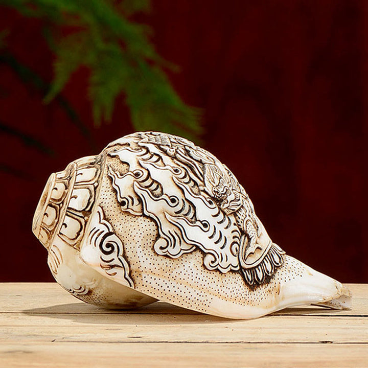 Tibetan Handmade Engraved Shankha Buddha Avalokitesvara Conch Shell Wealth Decoration