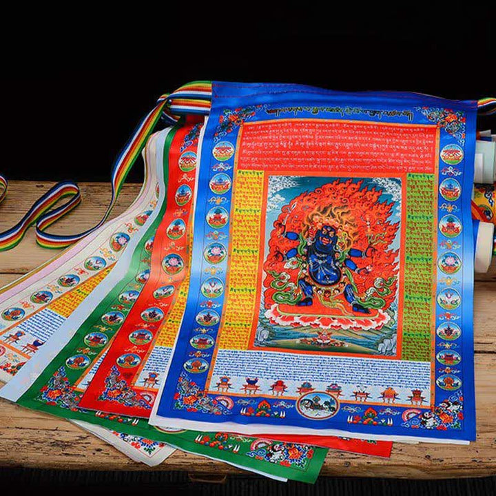 Tibetan 10 Colors Windhorse Buddha Healing Auspicious Outdoor Mulberry Silk Prayer Flag