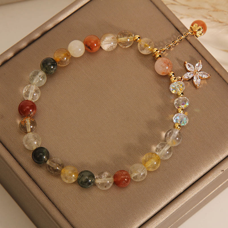 Buddha Stones Multicolored Rutilated Quartz Auspiciousness Zircon Flower Bracelet