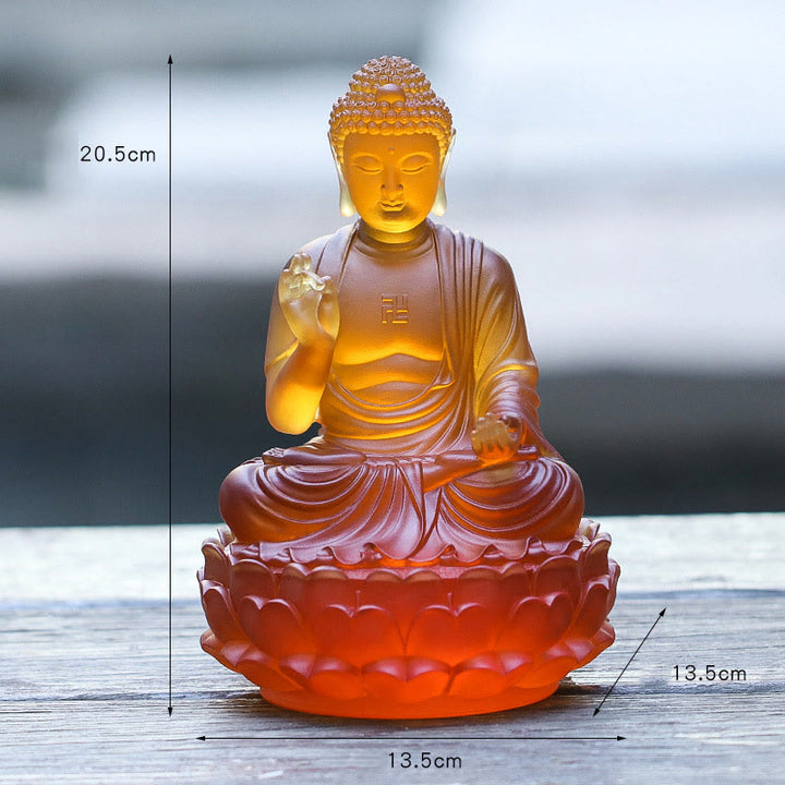 Buddha Stones Handmade Sakyamuni Buddha Liuli Crystal Art Piece Compassion Statue Home Office Offering Decoration