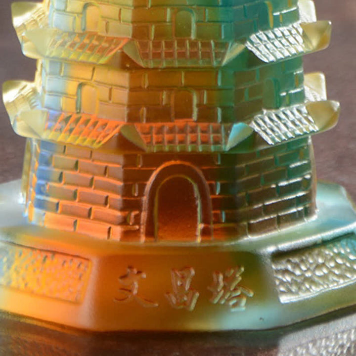 Feng Shui Wenchang Tower Handmade Liuli Crystal Pagoda Art Piece Luck Home Office Decoration