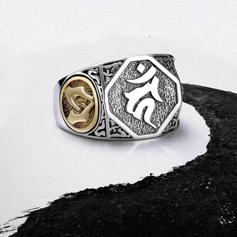 Buddha Stones 925 Sterling Silver Sanskrit Design Carved Protection Adjustable Ring