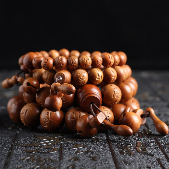 Buddha Stones Natural Tibetan Peach Wood Om Mani Padme Hum Engraved Ward Off Evil Spirits Bracelet