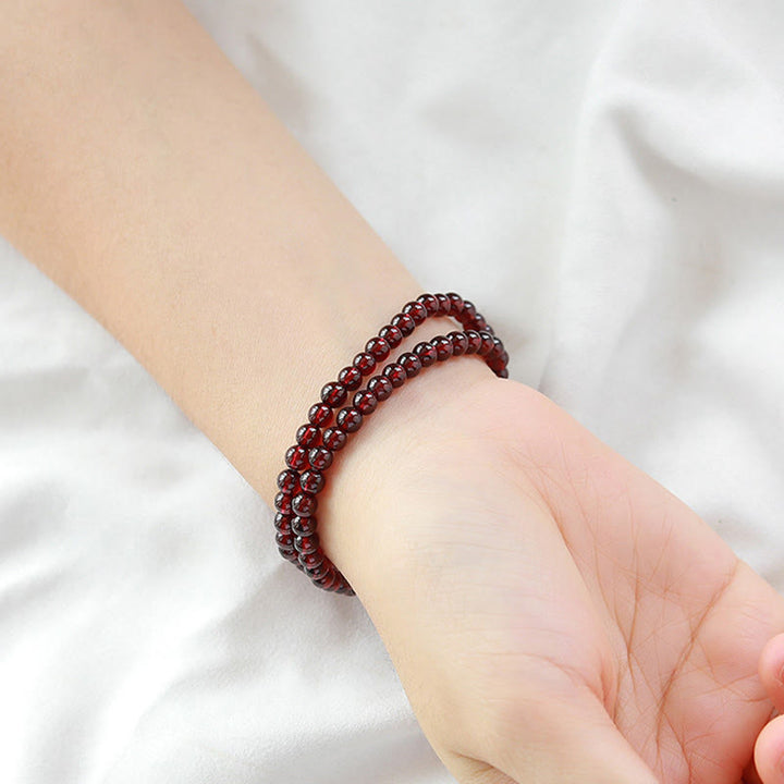 Buddha Stones 14K Gold Plated Natural Garnet Strawberry Quartz Stability Double Wrap Bracelet