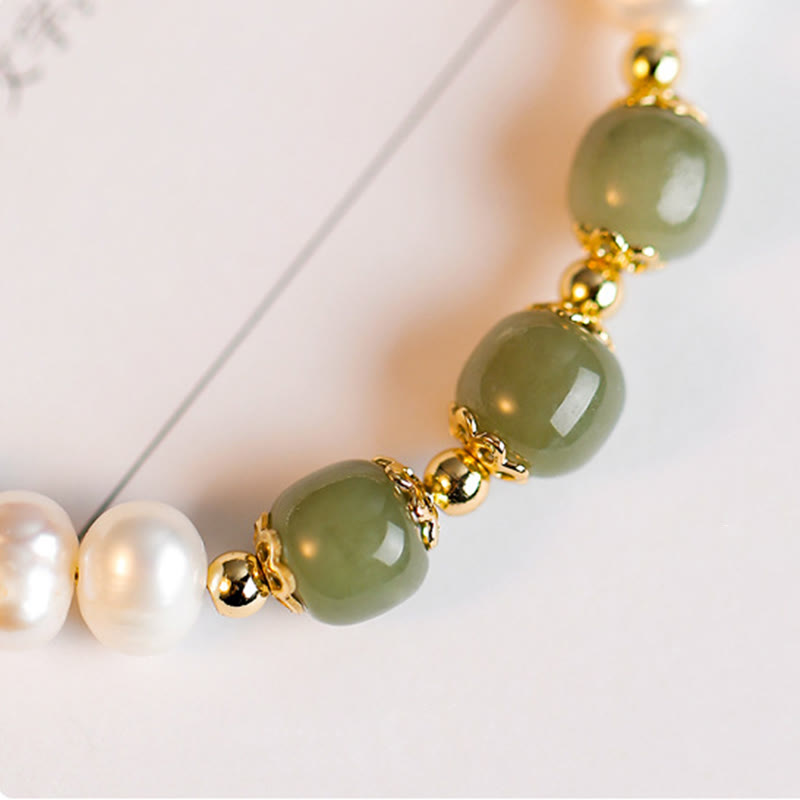 14K Gold Plated Natural Pearl Hetian Cyan Jade White Jade Sincerity Bead Chain Bracelet