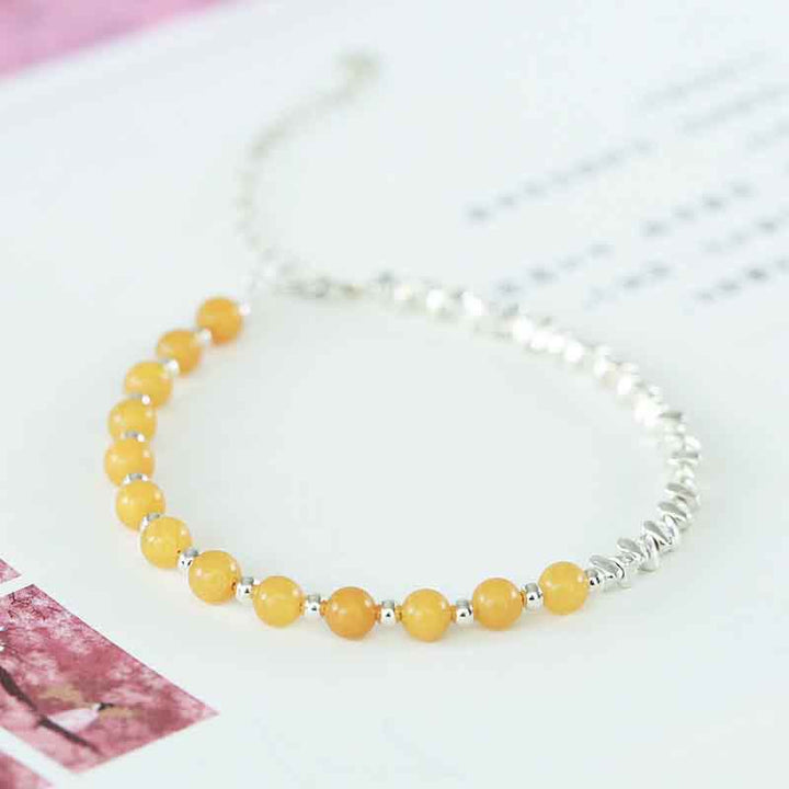 925 Sterling Silver Natural Blue Jade Tourmaline Amber Confidence Blessing Bracelet