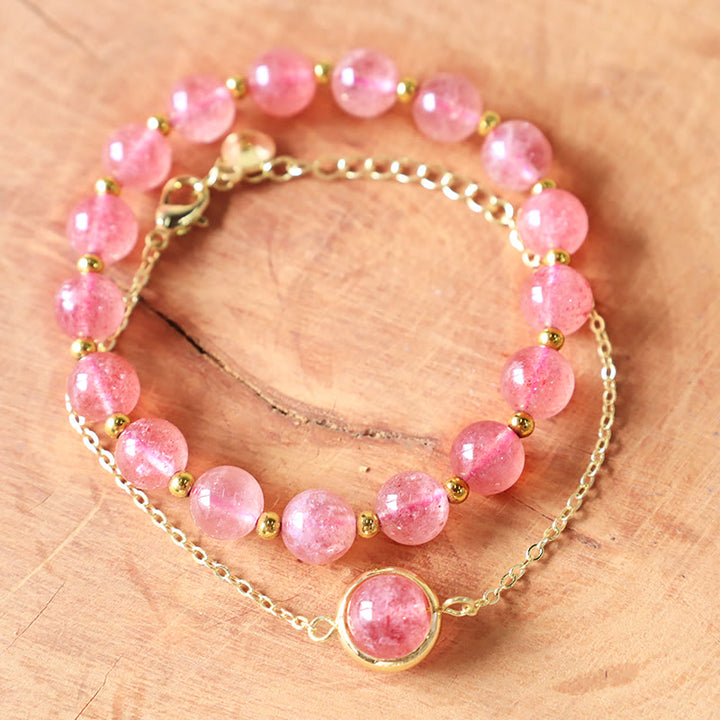 Buddha Stones Sun Stone Strawberry Quartz Crystal Positive Bracelet