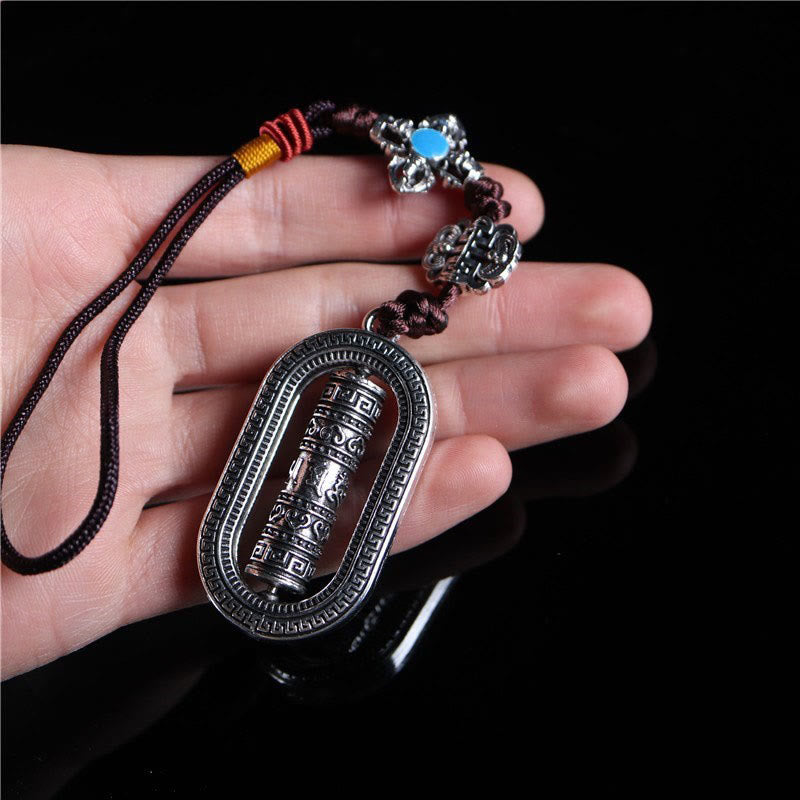 Tibet Om Mani Padme Hum Prayer Wheel Peace Rotatable Car Hanging Decoration