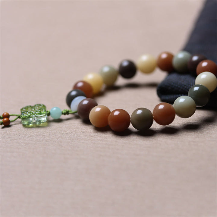 Buddha Stones Natural Multicolored Gradient Bodhi Seed Liuli Glass Charm Peace Bracelet