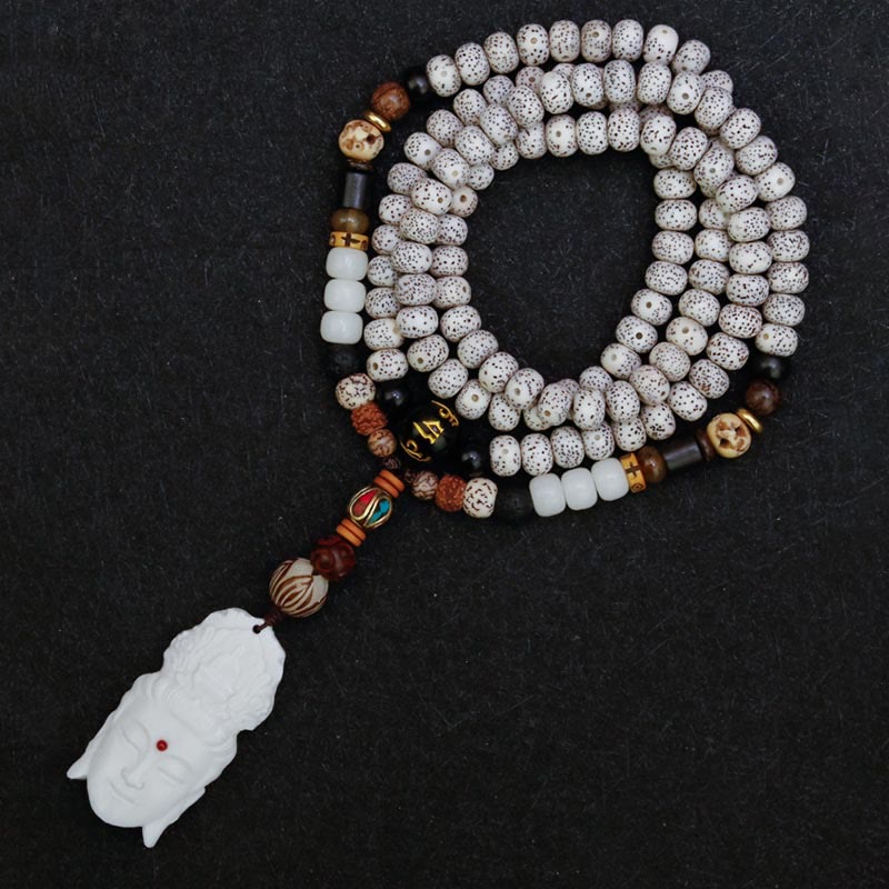 108 Mala Beads Bodhi Seed Yak Bone Avalokitesvara Lucky Pixiu Guan Gong Buddha Demon Peace Tassel Bracelet