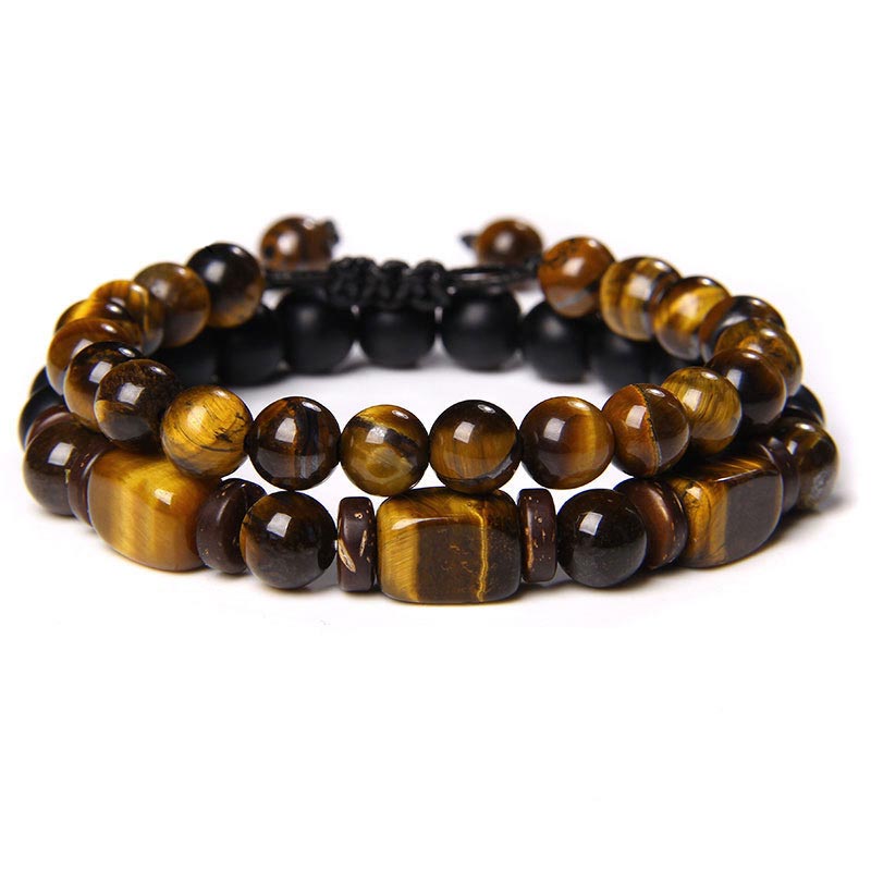 Buddha Stones Tiger Eye Frosted Stone Hematite Courage Bracelet