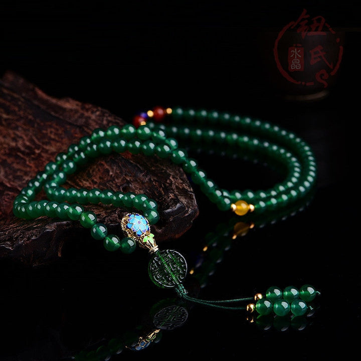 108 Mala Beads Natural Green Agate Power Support Bracelet