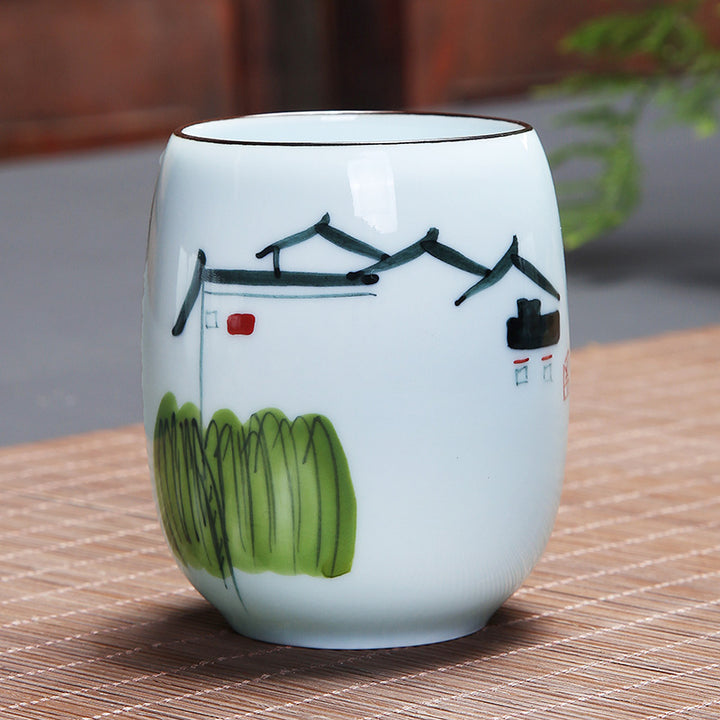 Buddha Stones Koi Fish Lotus Landscape Dandelion Peony Flower Ceramic Teacup Kung Fu Tea Cup