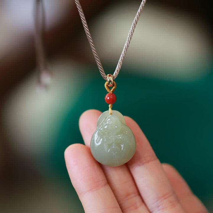 Laughing Buddha Hetian Jade Wealth Prosperity String Necklace Pendant