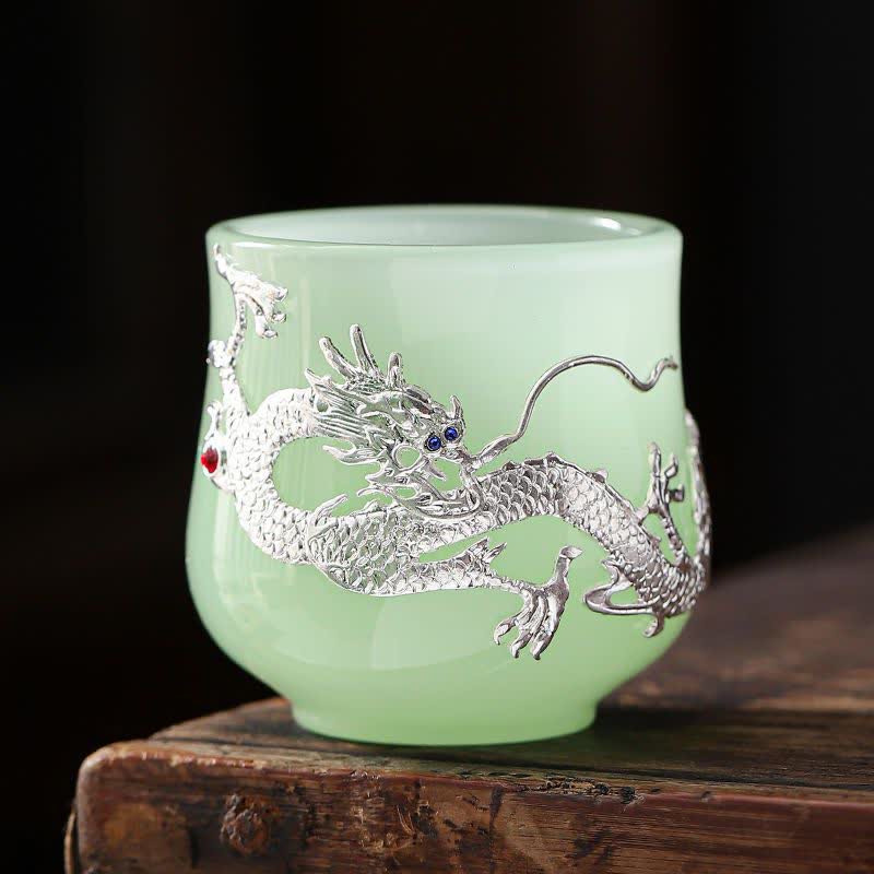 Lotus Dragon Phoenix Flower Ceramic Teacup Tea Cups