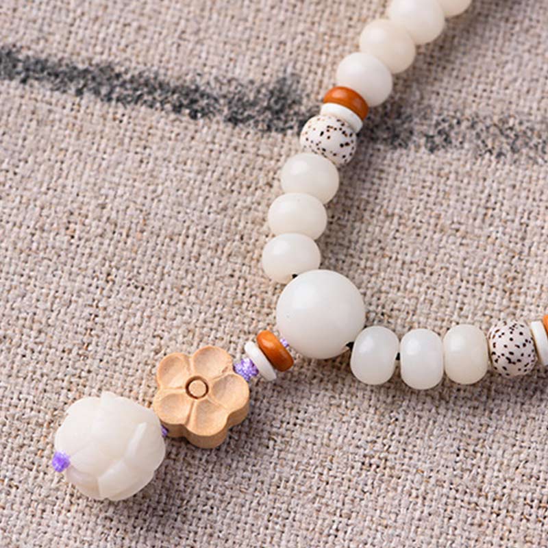 Buddha Stones Tibetan White Jade Bodhi Lotus Blessing Bracelet