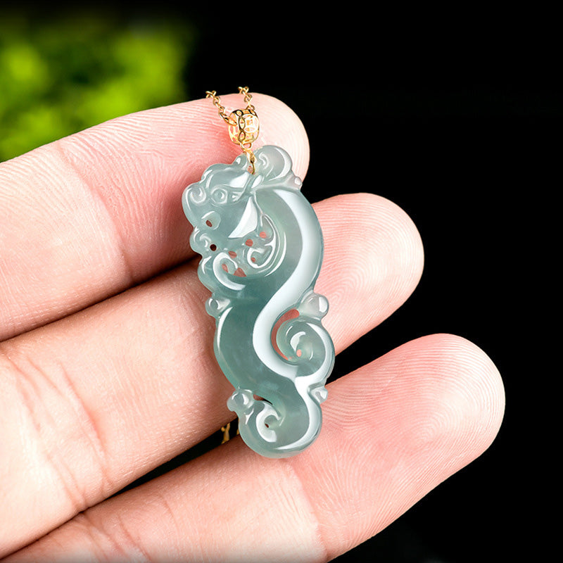 Buddha Stones 18K Gold Plated 925 Sterling Silver Year of the Dragon Jade Abundance Necklace Pendant