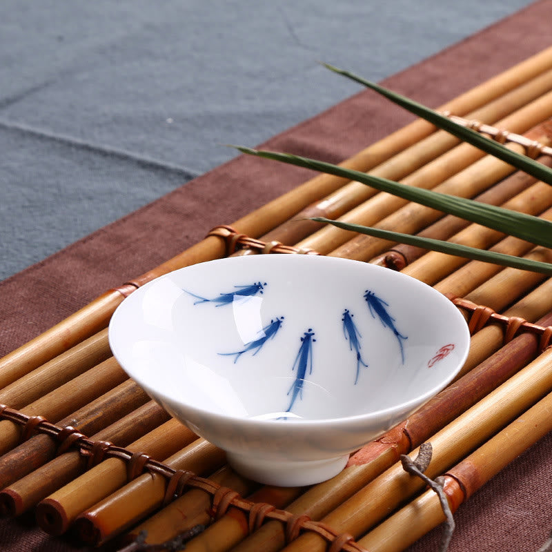 Buddha Stones Jingdezhen Blue and White Porcelain Koi Fish Ceramic Teacup Kung Fu Tea Cups