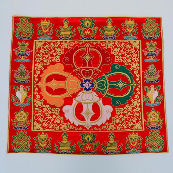 Flower Endless Knot Prayer Altar Mat Healing Meditation 8 Auspicious Symbols Mat Table Runner