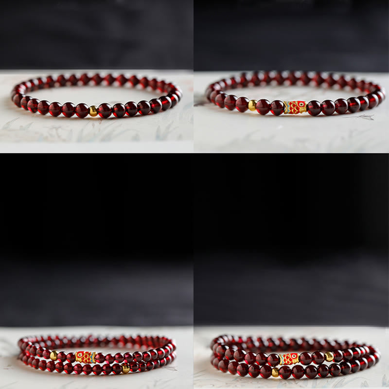 Buddha Stones 999 Gold Koi Fish Natural Garnet Protection Bracelet