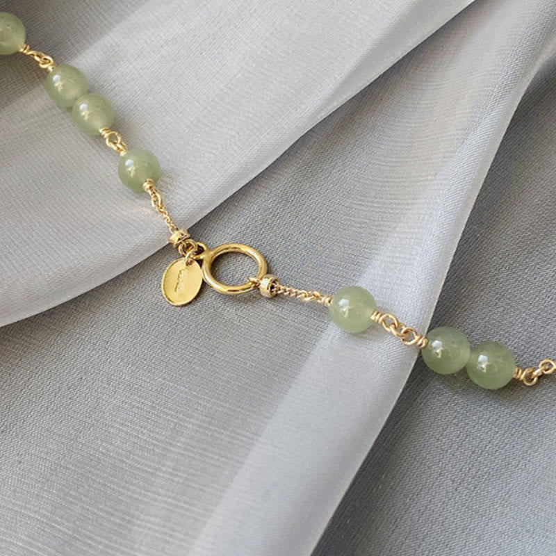 14k Gold Plated Hetian Jade Beaded Prosperity Chain Bracelet