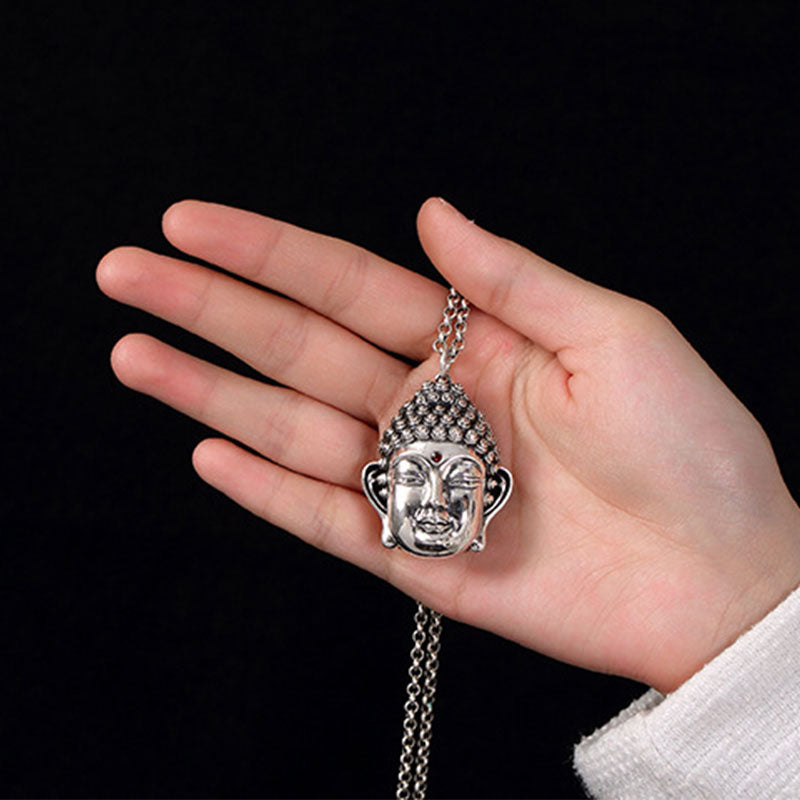 Buddha Stones 925 Sterling Silver Buddha Head Compassion Necklace Pendant