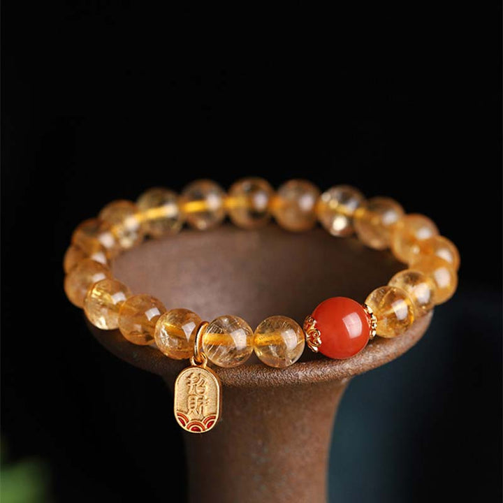 Buddha Stones Citrine Red Agate Fortune Charm Bracelet