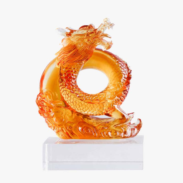 Buddha Stones Year of the Dragon Handmade Chinese Zodiac Yellow Dragon Liuli Crystal Art Piece Protection Home Office Decoration