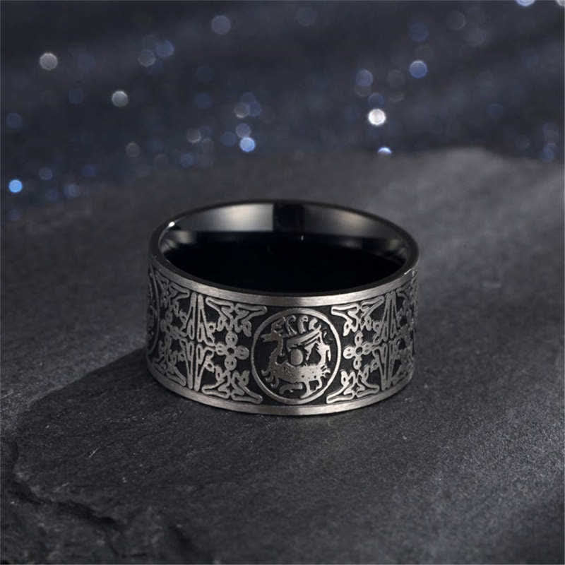 Buddha Stones Four Guardian Beast Dragon White Tiger Suzaku Basalt Carved Success Luck Ring