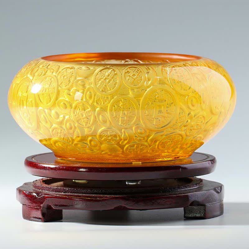 Handmade Liuli Crystal Treasure Bowl Ingots Art Piece Home Decoration