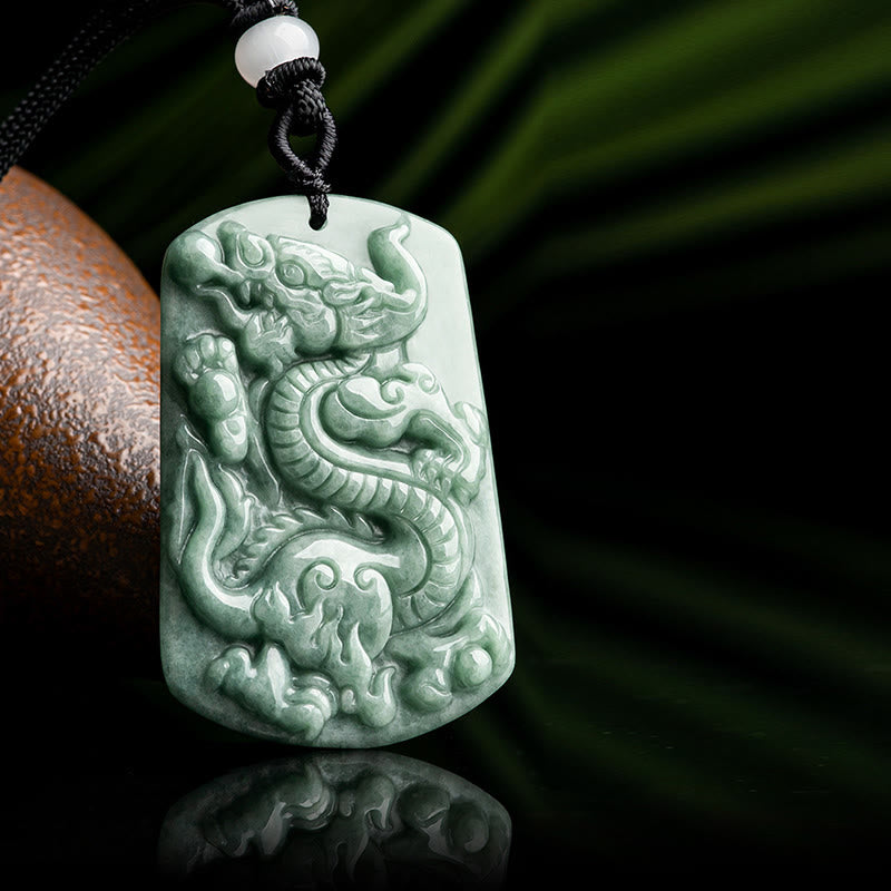 Buddha Stones Year of the Dragon Chinese Zodiac Dragon Jade Success Amulet Necklace Pendant