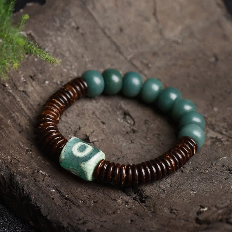 Tibetan Cyan Bodhi Seed Dzi Bead Coconut Shell Keep Away Evil Spirits Bracelet