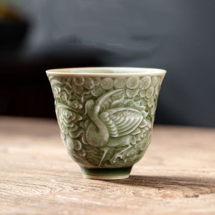 Buddha Stones Crane Pine Ceramic Teacup Kung Fu Tea Cup 80ml