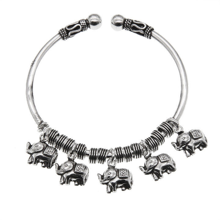 Buddha Stones 925 Sterling Silver Elephant Strength Bracelet Bangle