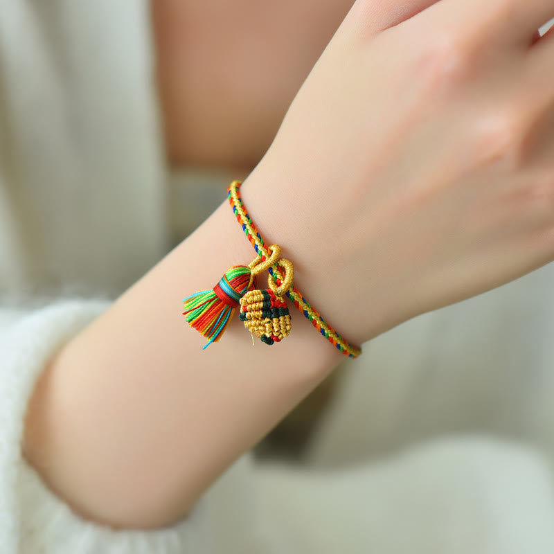 Buddha Stones Colorful Rope Luck Handmade Zongzi Golden Ball Charm Bracelet