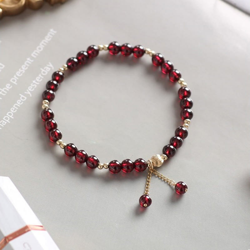 Buddha Stones 14K Gold Natural Garnet Calm Bracelet