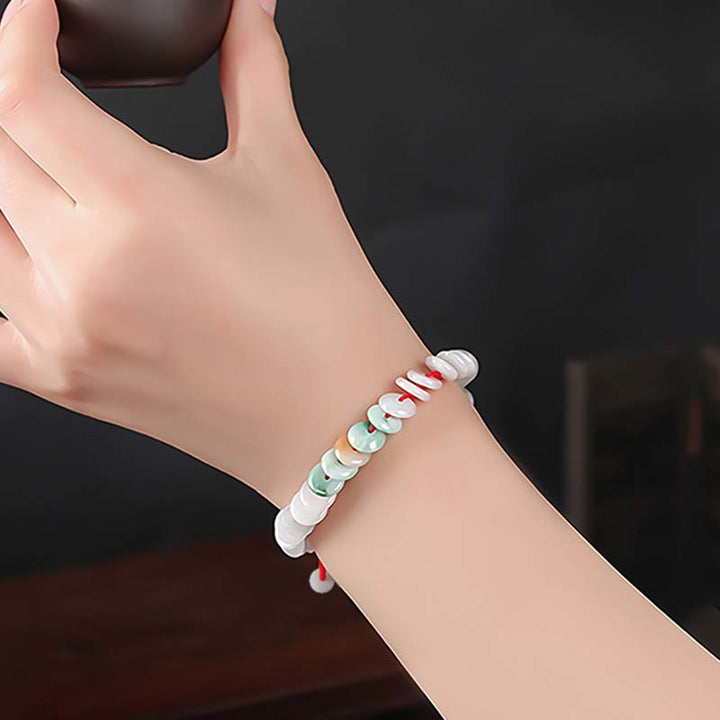 Buddha Stones Round Jade Lucky Red String Weave Bracelet