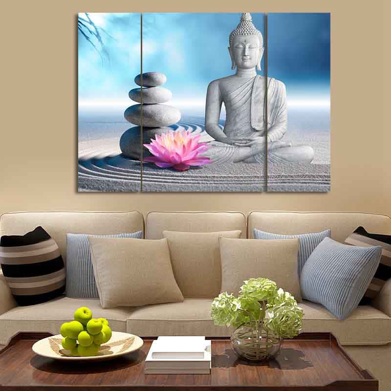 Buddha Stones Sitting Meditation Buddha Lotus Blessing Compassion Balance Cairn Zen Rocks Wall Art