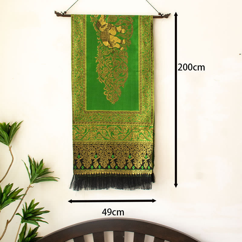 Buddha Stones Vintage Elephant Pattern Tassels Strength Table Runner Home Decoration