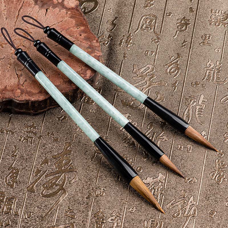 Buddha Stones Natural Jade Luck Chinese Calligraphy Brush Pen Chinese Writing Brush With Gift Box